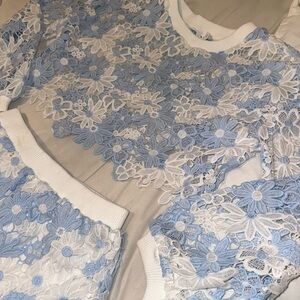 SALE- High Waist Blue and White Floral Short Set
